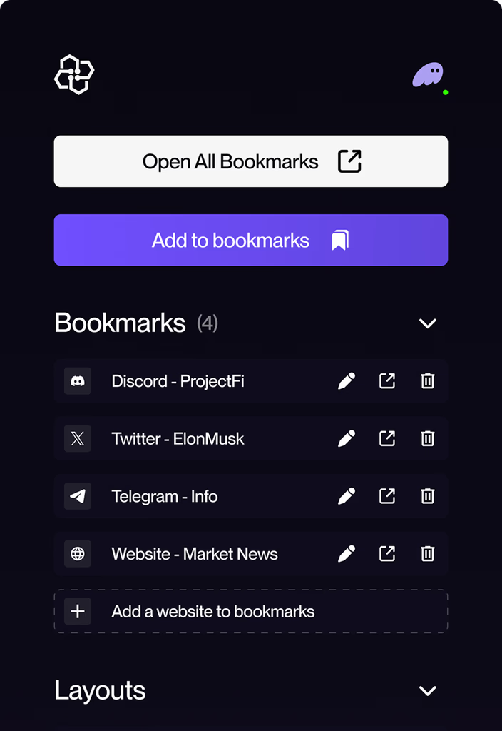 Add any site to bookmarks